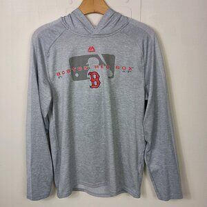 Boston Red Sox Mens Shirt Small Gray Hooded Majestic Long Sleeve Lightweight Top